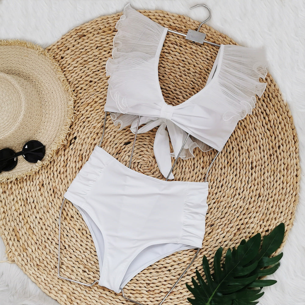 V-Neck Chiffon Ruffle High-Waisted Bikini 2024