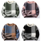 Men's Round Neck Thick Sweater with Geometric Design