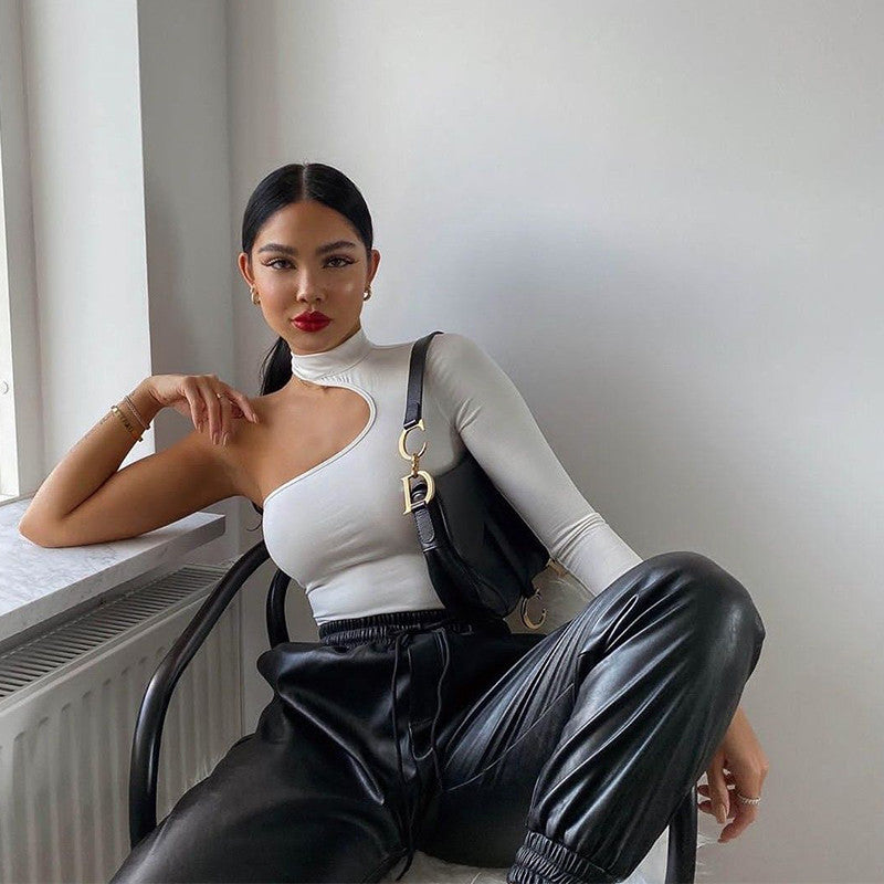 "Winter Women's High Neck One Shoulder Cut-out Bodysuit"