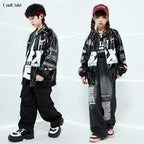 Boys Hip Hop Leather Jacket & Cargo Pants Set