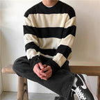 Men's Loose Striped Crewneck Sweater for Casual Wear