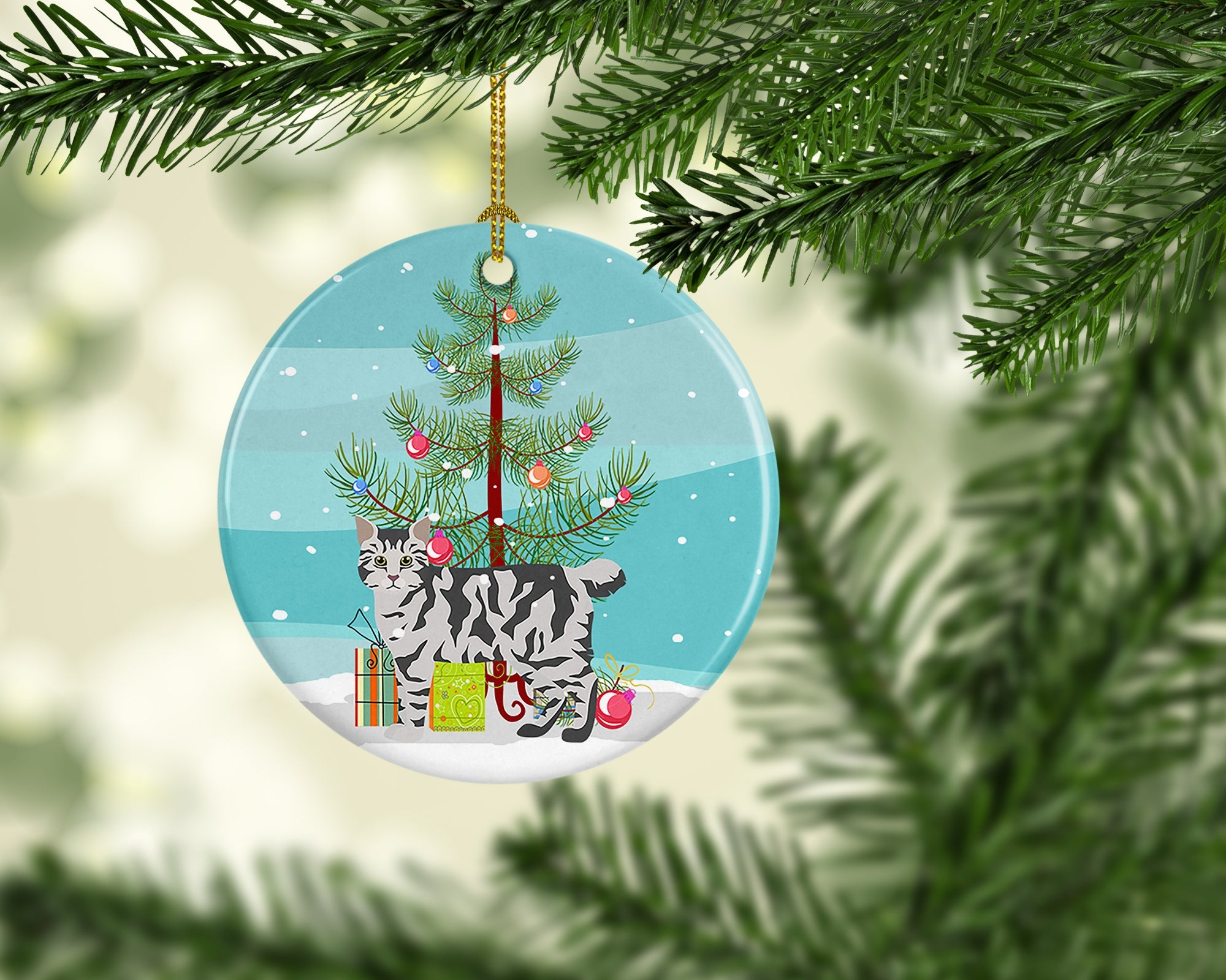 American Bobtail Cat Christmas Ceramic Ornament