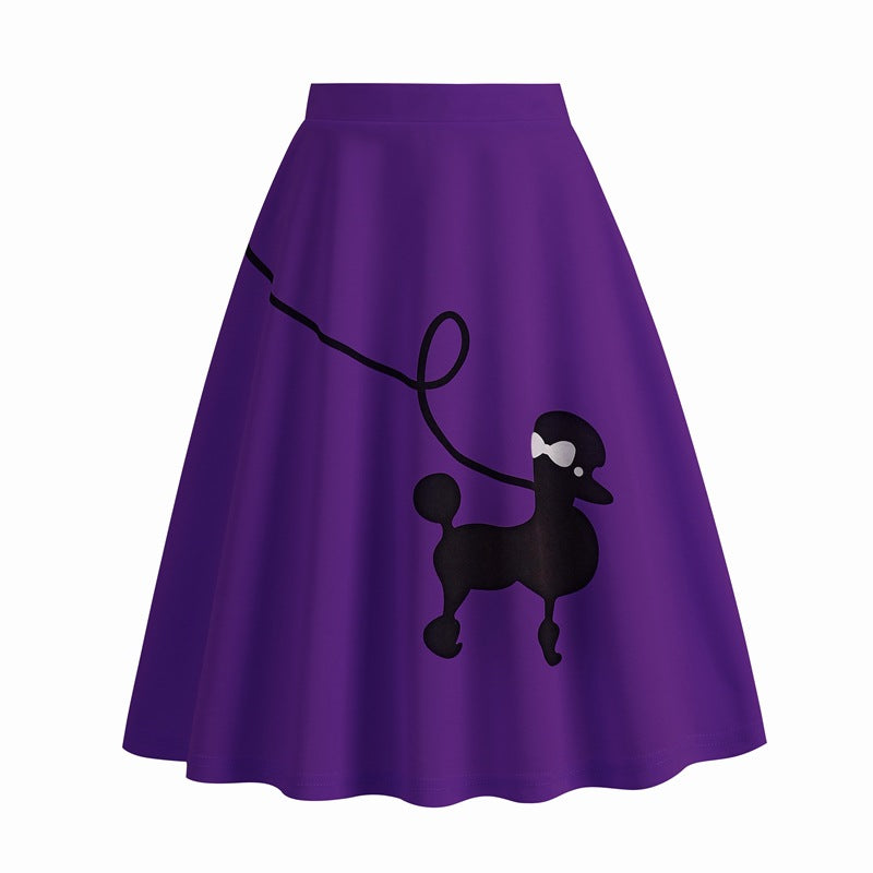 Poodle Print Flared Skirt for Halloween and Christmas