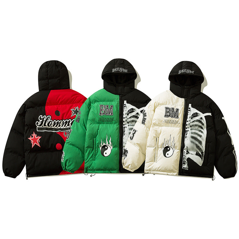 Men's Plus Fleece Hooded Jacket with Stitching Design