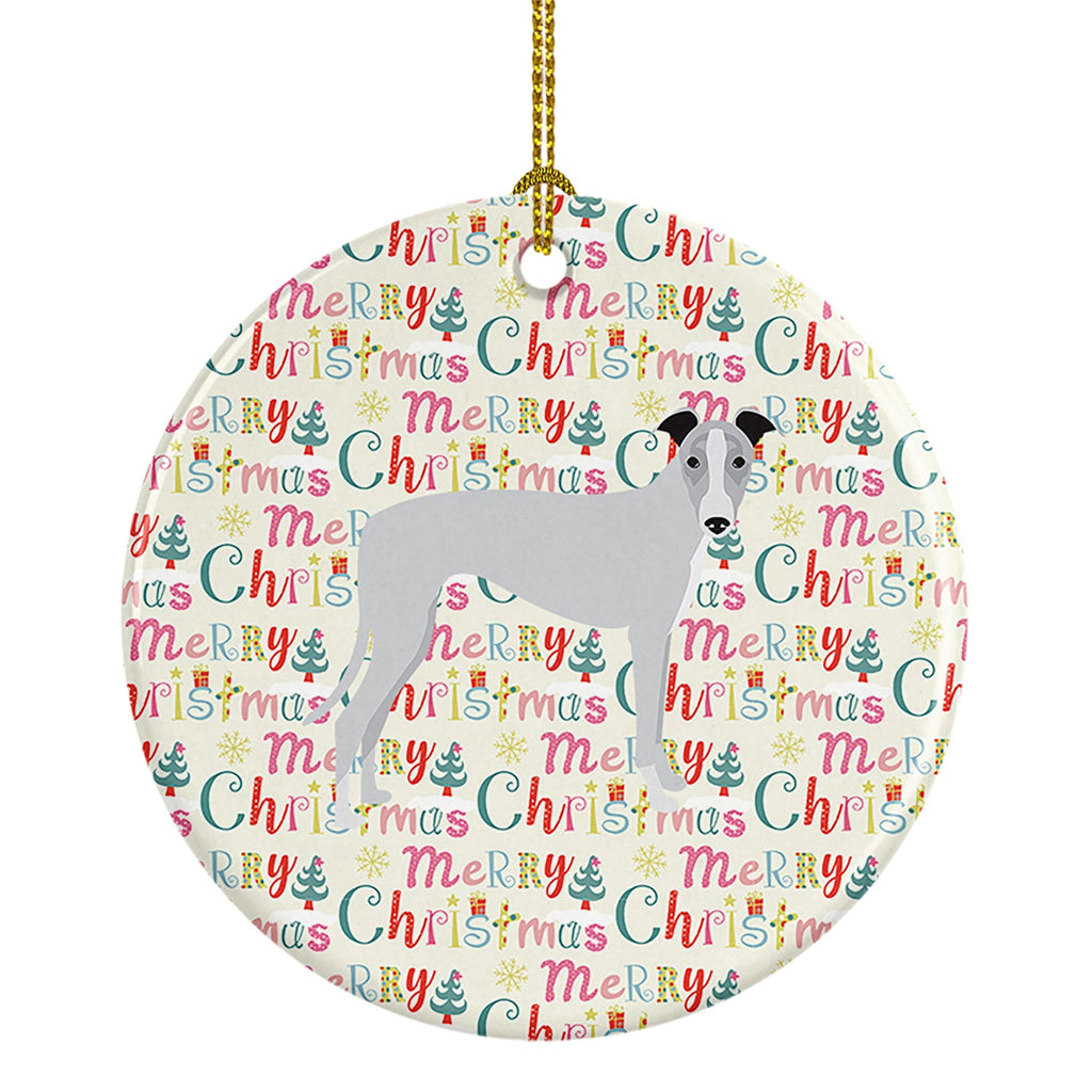 Whippet Merry Christmas Ceramic Ornament