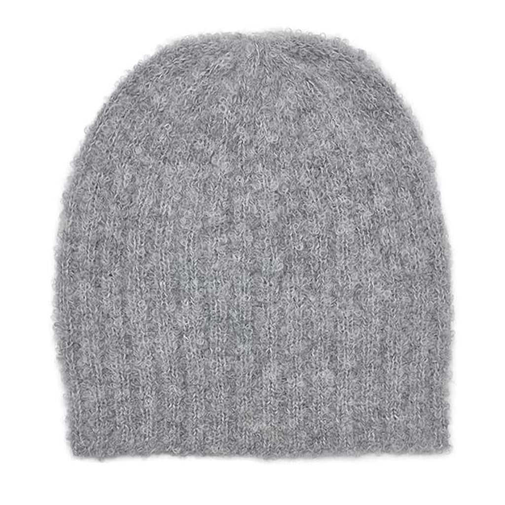 Gray Loop Knit Alpaca Beanie | Embroidered Cap