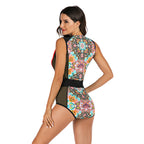 Colorblock Zip-Front Sleeveless Surf Swimsuit