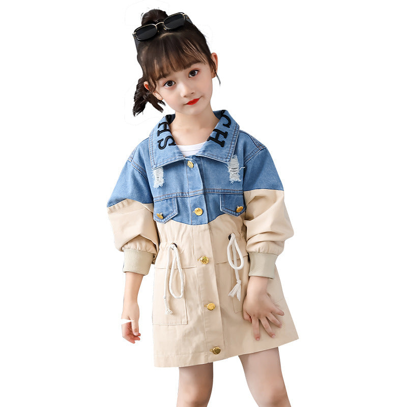 Simple Children's Denim Trench Coat in Fashion Style