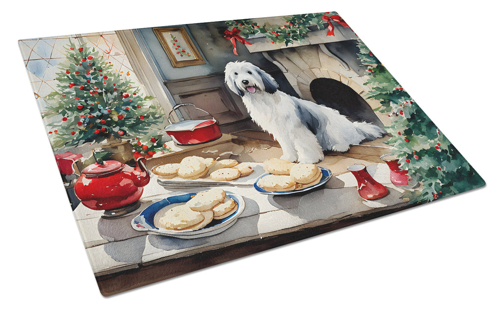 Old English Sheepdog Christmas Cookies Glass Cutting Board
