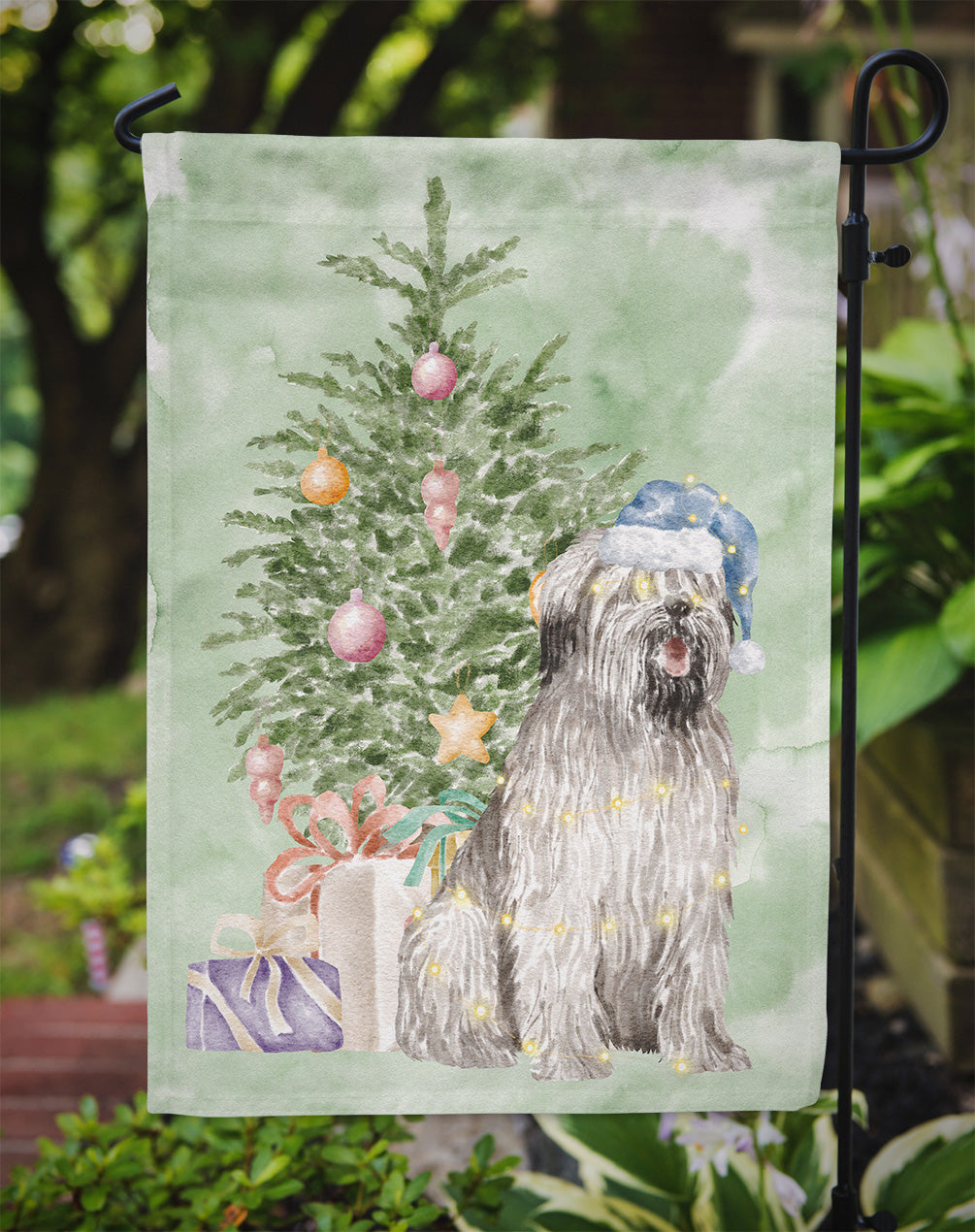 Briard #2 Christmas Presents and Tree Garden Flag