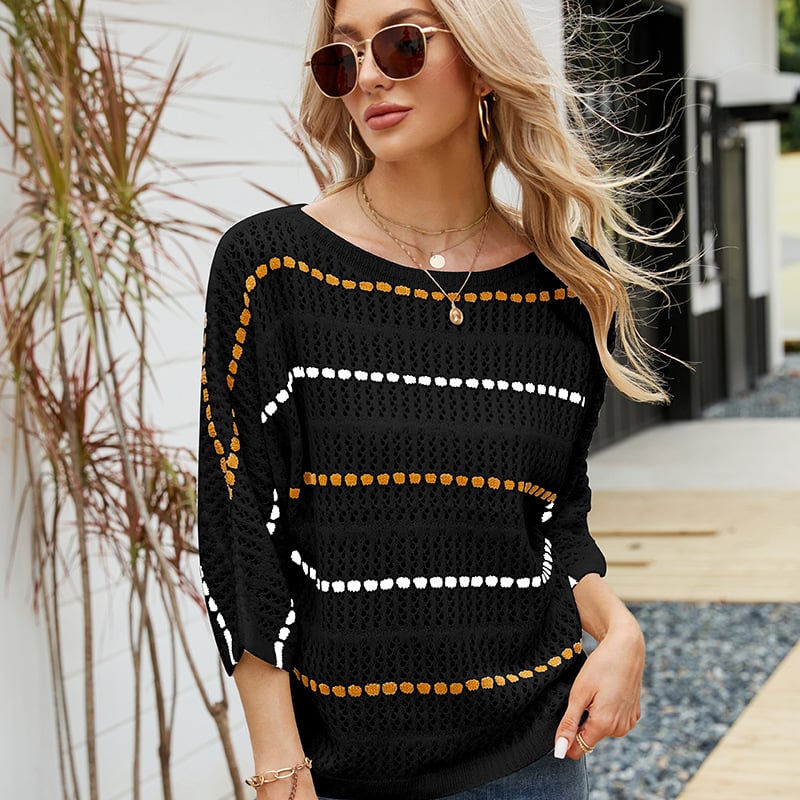 Striped Knitted Sweater for Women - Loose Fit Style