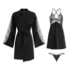 New Sexy Deep V Lace Nightgown with Robe Set