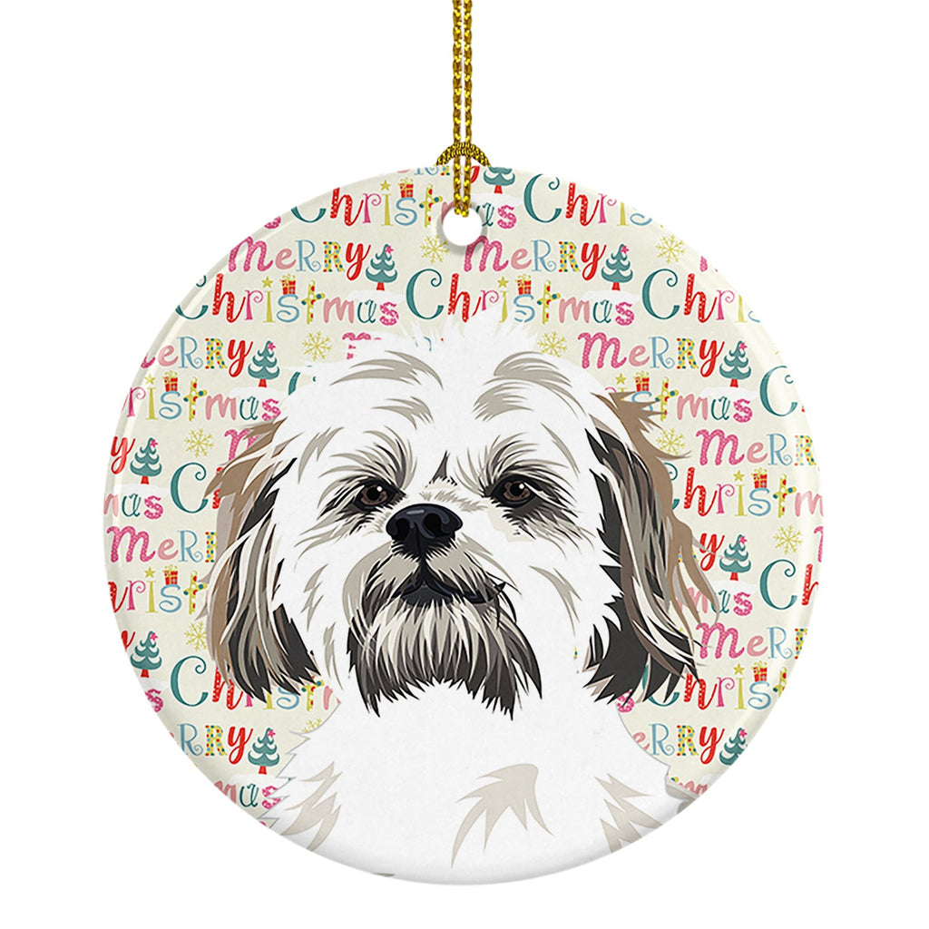 Shih-Tzu Silver Gold and White #1 Christmas Ceramic Ornament