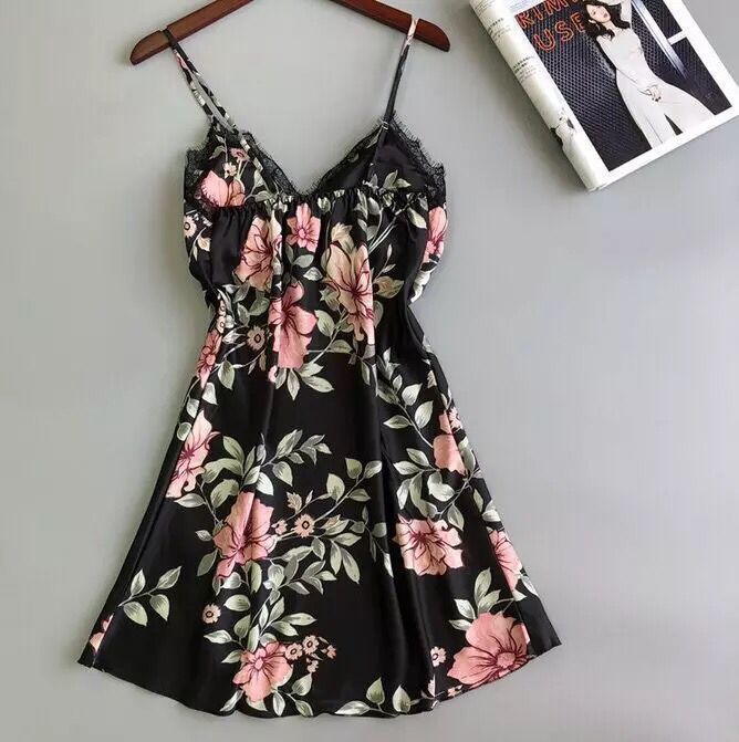 Sexy Women's Floral Ice Silk Sleepwear Nightgown