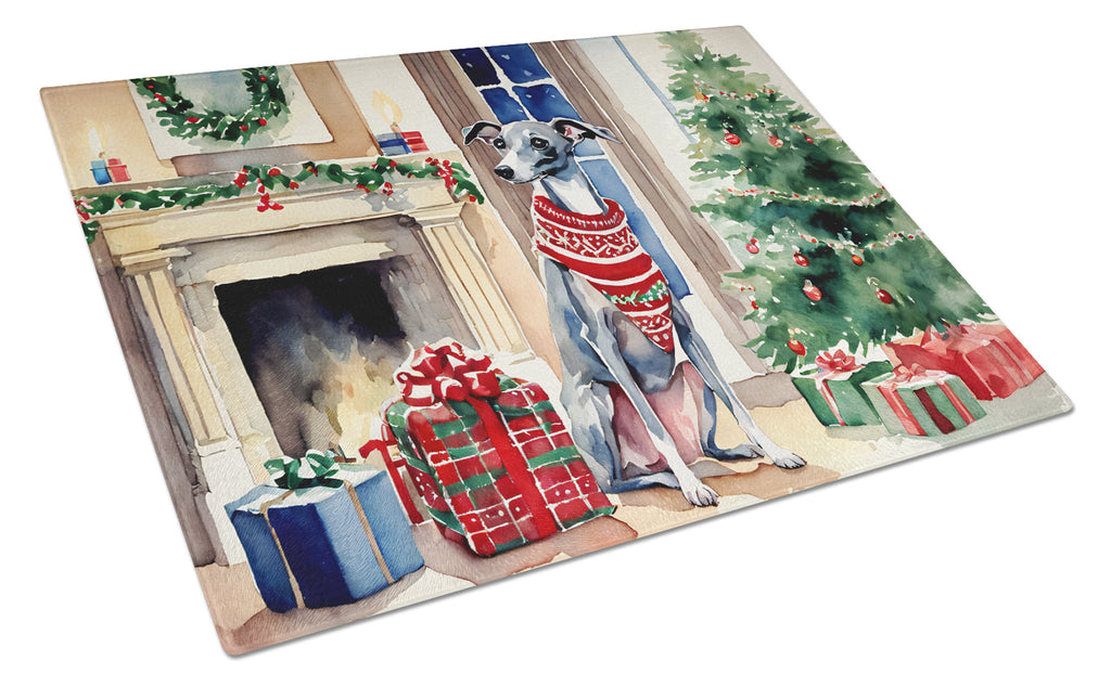 Italian Greyhound Cozy Christmas Glass Cutting Board
