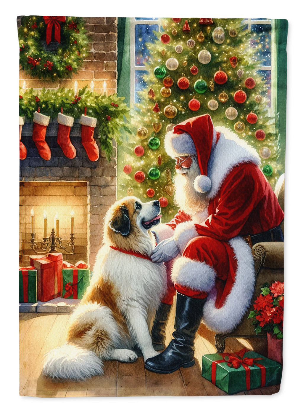 Great Pyrenees and Santa Claus House Flag