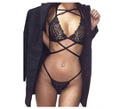 Lace Lingerie Set with Straps - Three-Piece Design