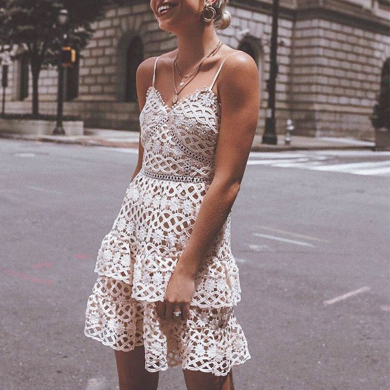 Lace-Trimmed Vacation Dress with Spaghetti Straps