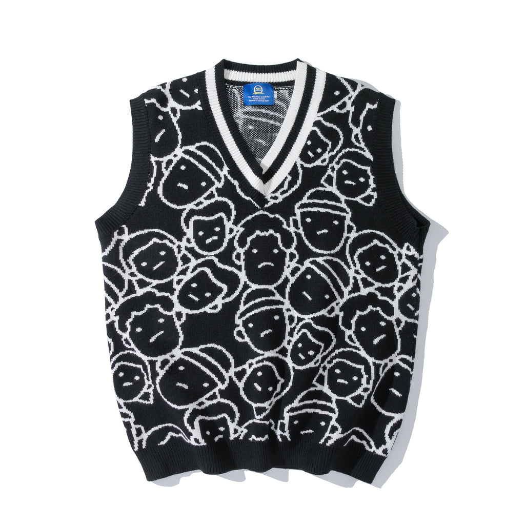 Men's Knit Sleeveless Sweater with Couple Print
