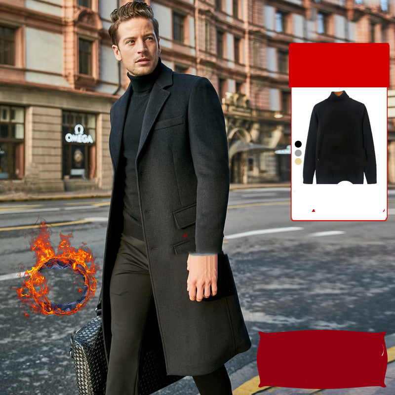 Men's Mid-Length Wool Trench Coat for Autumn & Winter