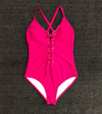 Hot Pink Lace-Up Front One-Piece Swimsuit