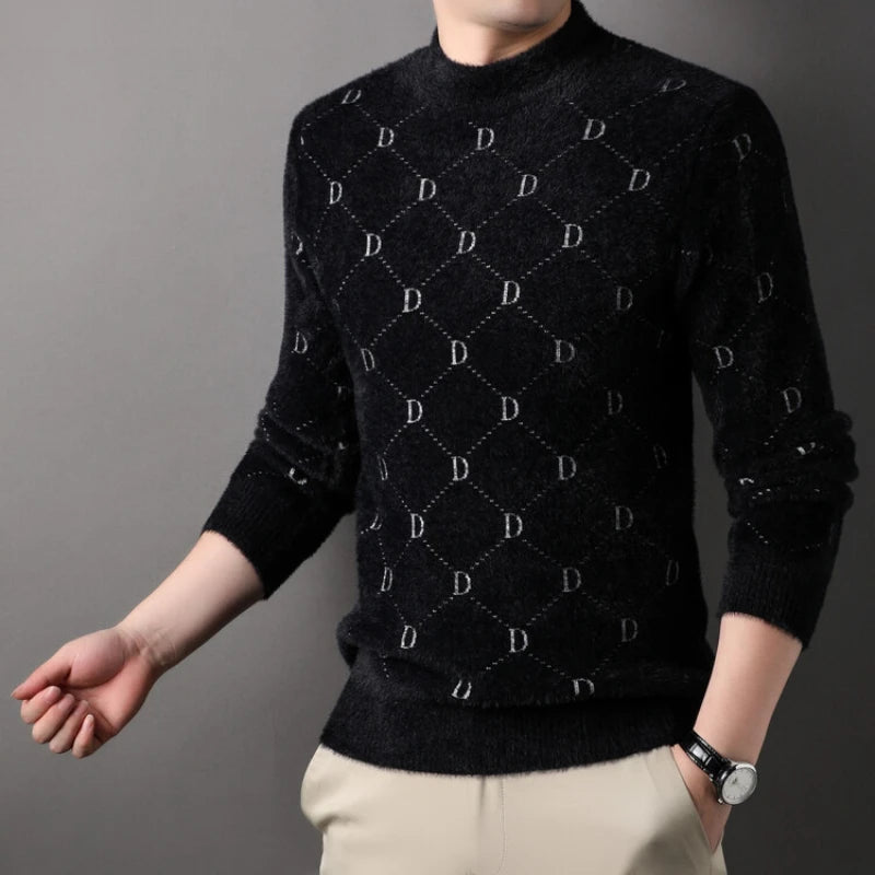 Luxury Men's Velvet Scarf with Cross Letter Collar