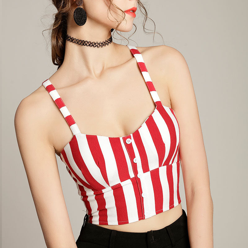 Summer Crop Top Women's Adjustable Camisole with Pads