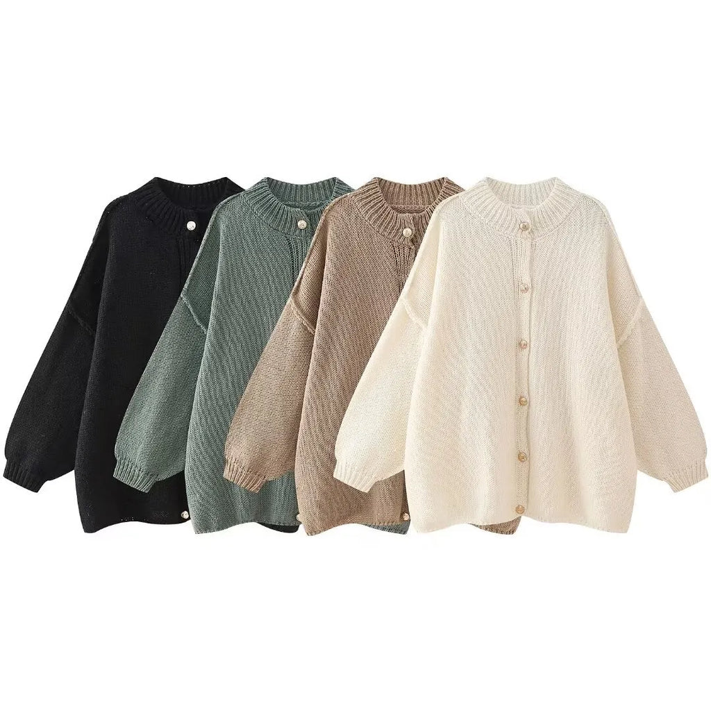 French Loose Round Neck Cardigan Sweater