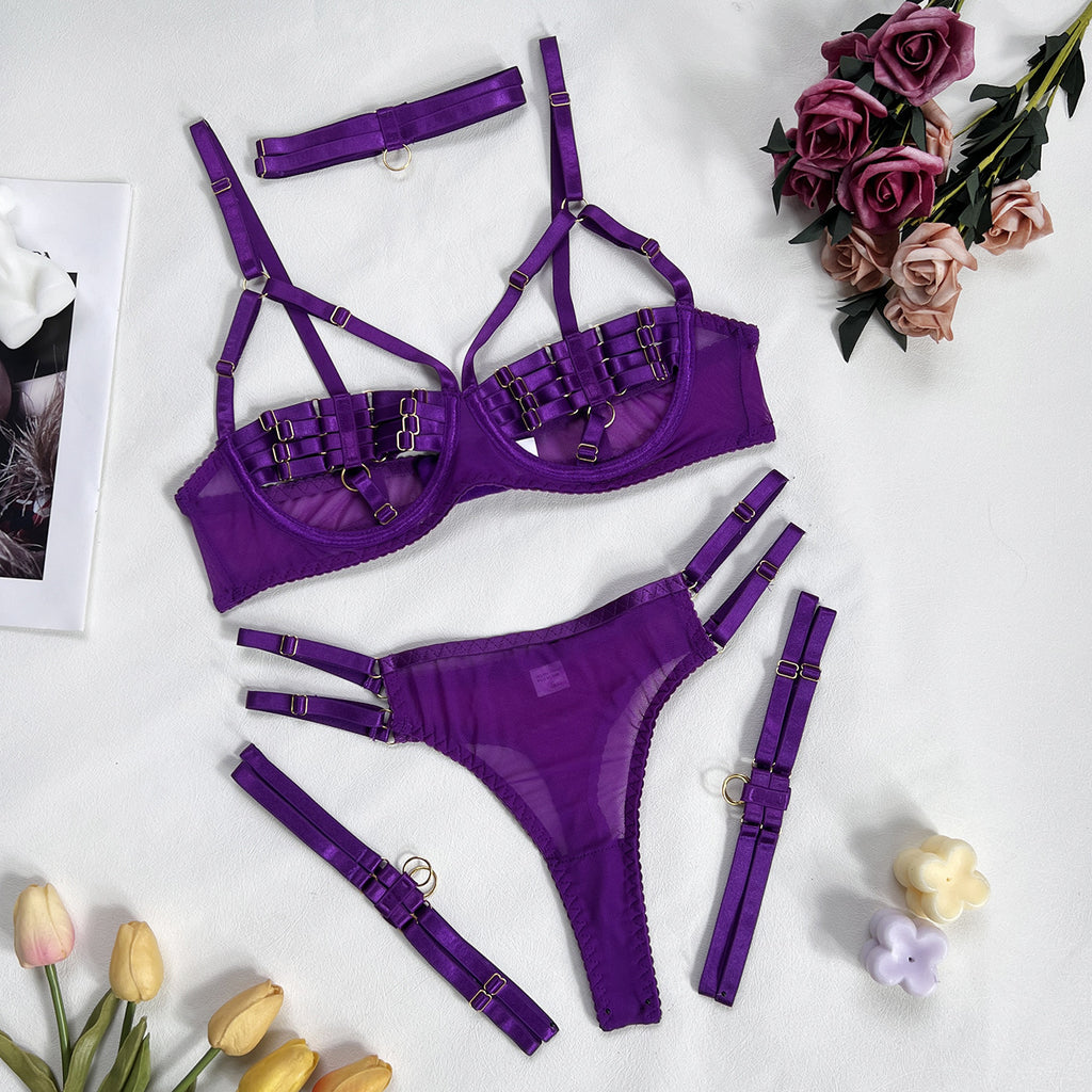 Fashionable Lace-Up Lingerie Set with Complex Design