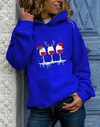 Christmas Red Wine Print Hoodie for Women | Streetwear