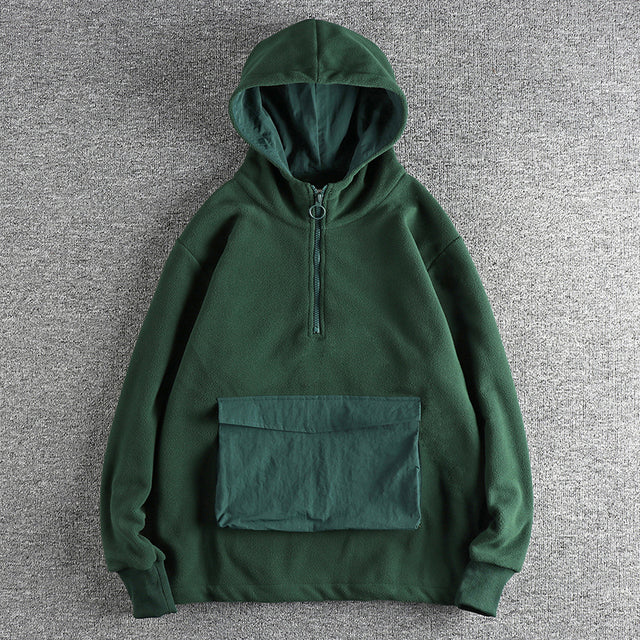 Men's Heavy Double Polar Fleece Half-Neck Hoodie | Streetwear