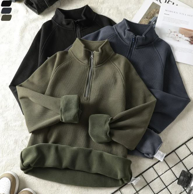 Fashion Stand-collar Fleece Long Sleeve Sweatshirt Winter Warm | Streetwear