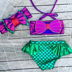 Girls' Butterfly Bow Bikini Set with Mermaid Shells (3pcs)
