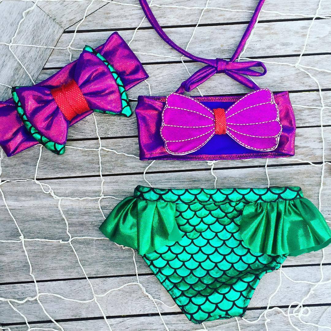 Girls' Butterfly Bow Bikini Set with Mermaid Shells (3pcs)