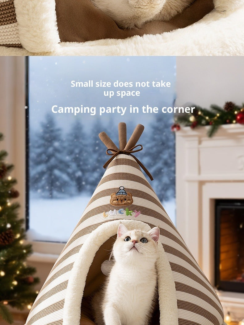 Knitted Round Warm Santa Pet Bed