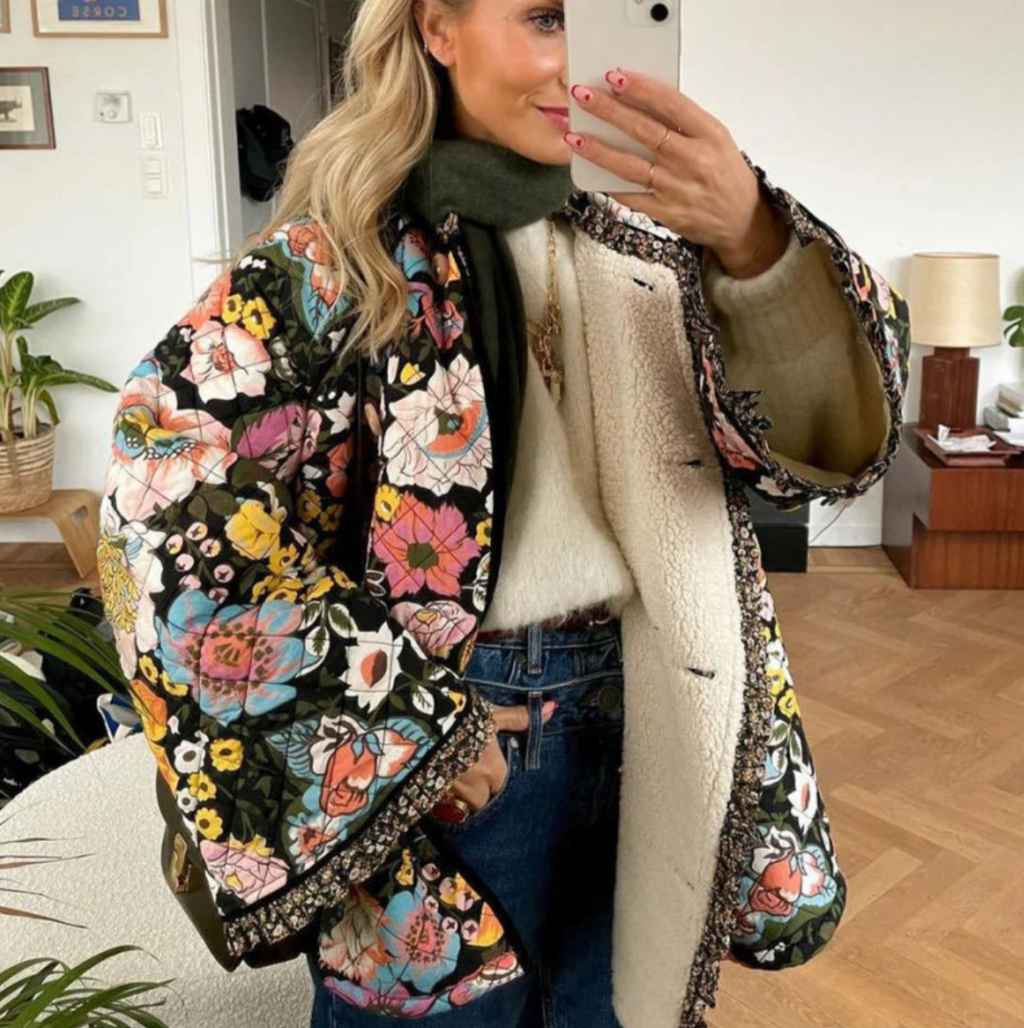 Lace Flare Sleeve Cotton Coat - Printed Design