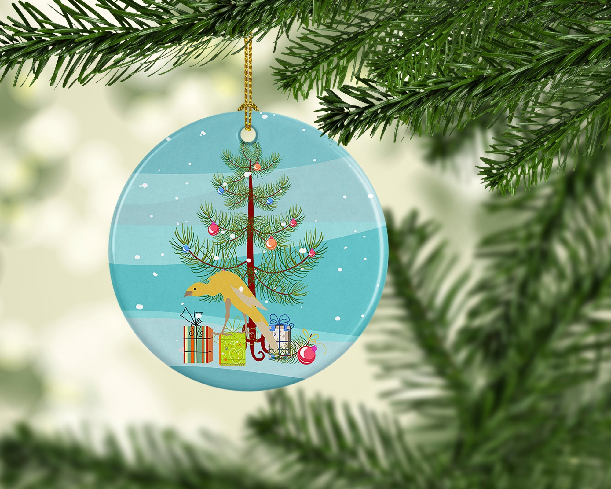 Belgian Hunchback Canary Merry Christmas Ceramic Ornament