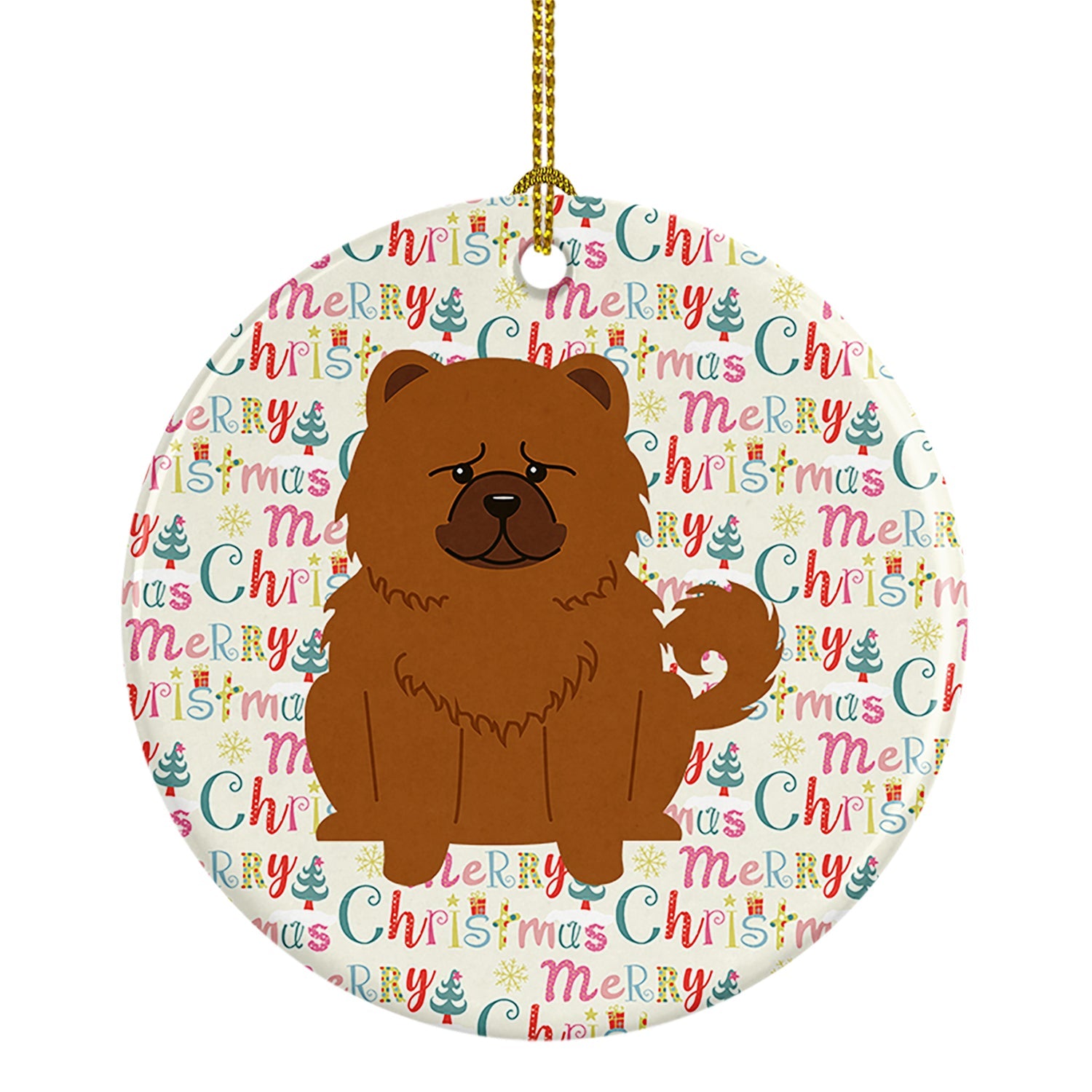 Merry Christmas Chow Chow Red Ceramic Ornament