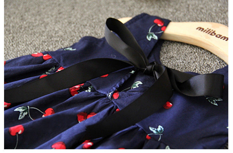 Girls' Summer Vest Dress with Cherry Design