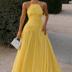 Embroidered Yellow Camisole Maxi Dress