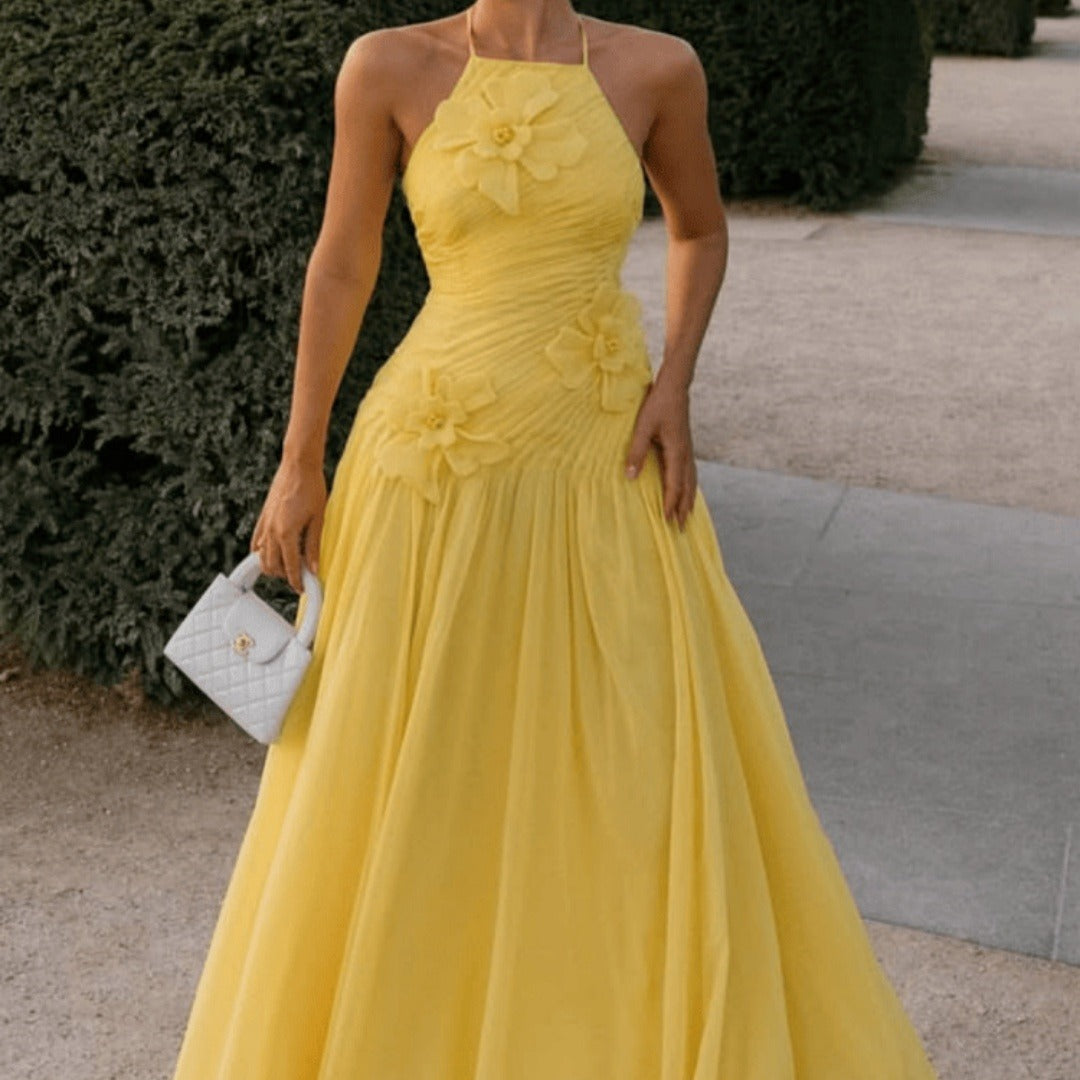 Embroidered Yellow Camisole Maxi Dress