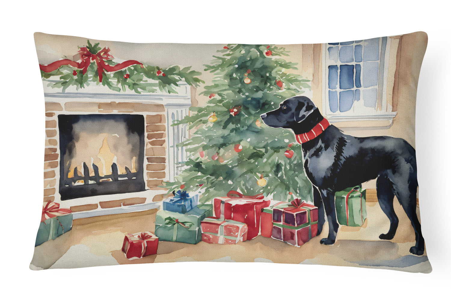 Black Labrador Christmas Throw Pillow