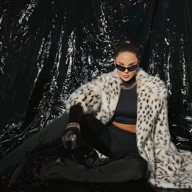 Women's Leopard Print Faux Fur Hooded Coat