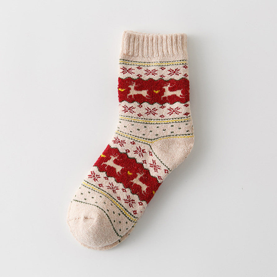 Thick Rabbit Wool Socks for Winter with Christmas Design