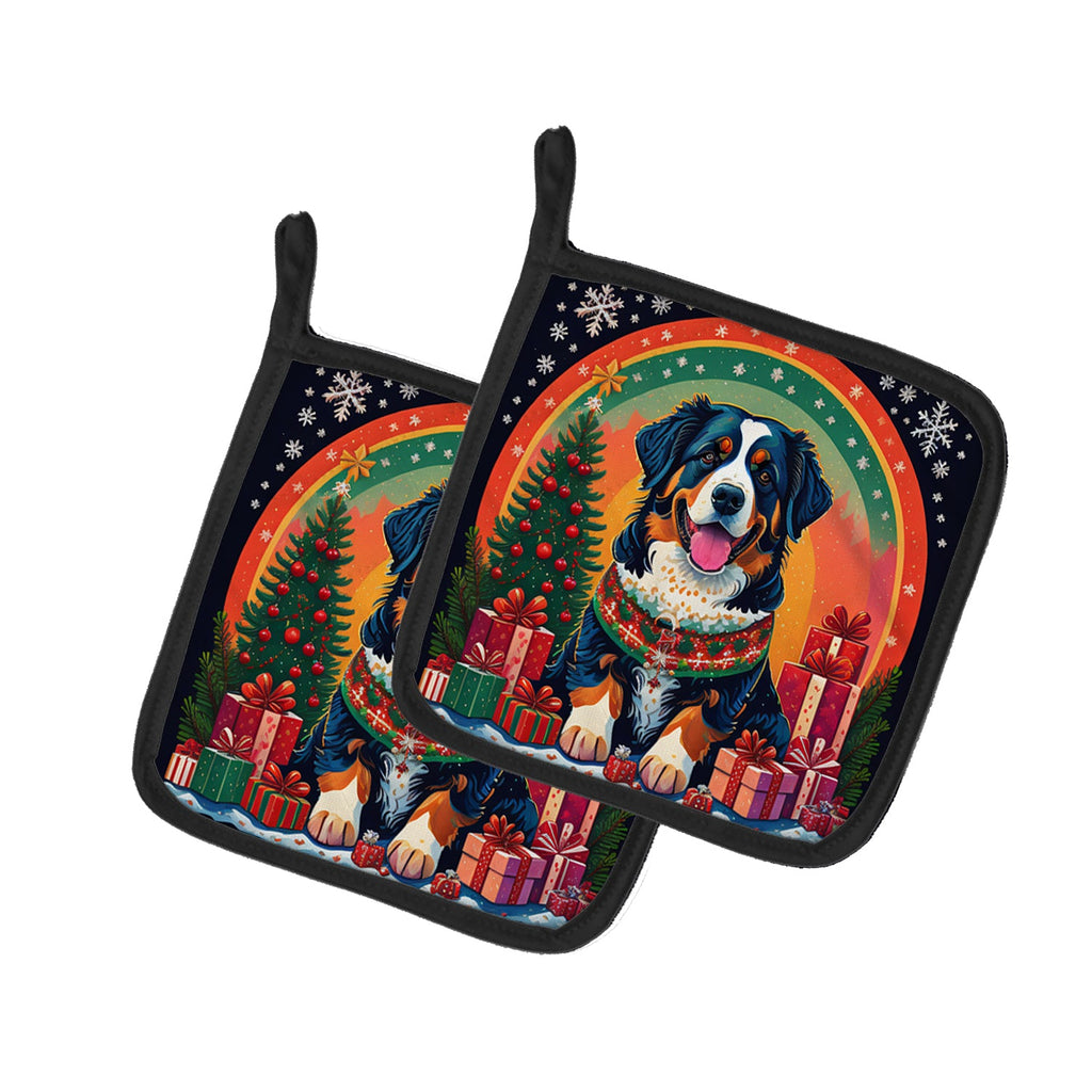 Bernese Mountain Dog Christmas Pair of Pot Holders