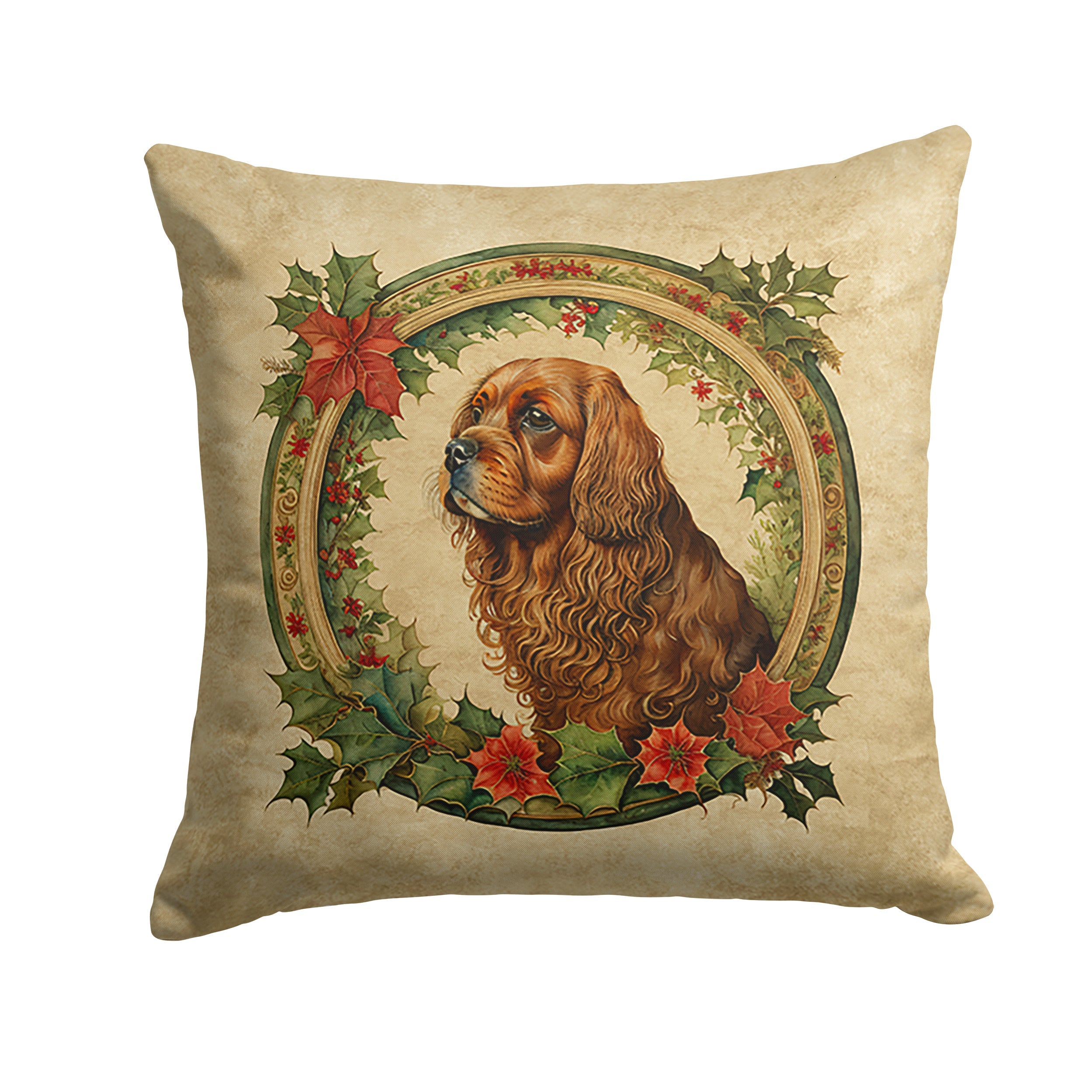 Sussex Spaniel Christmas Flowers Throw Pillow
