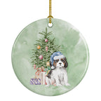 Cavalier Spaniel Tricolor Puppy Christmas Presents and Tree Ceramic Ornament