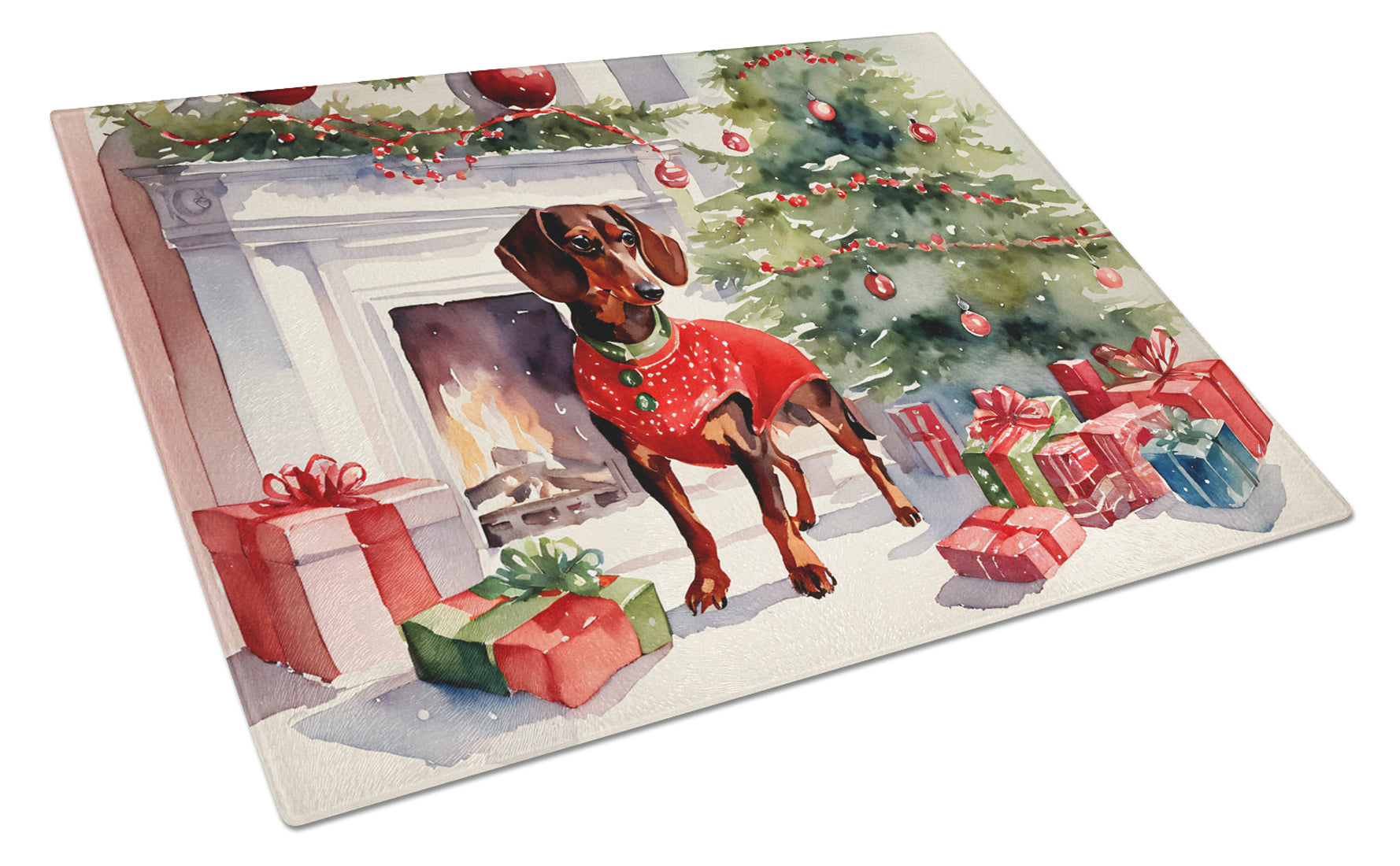 Dachshund Cozy Christmas Glass Cutting Board