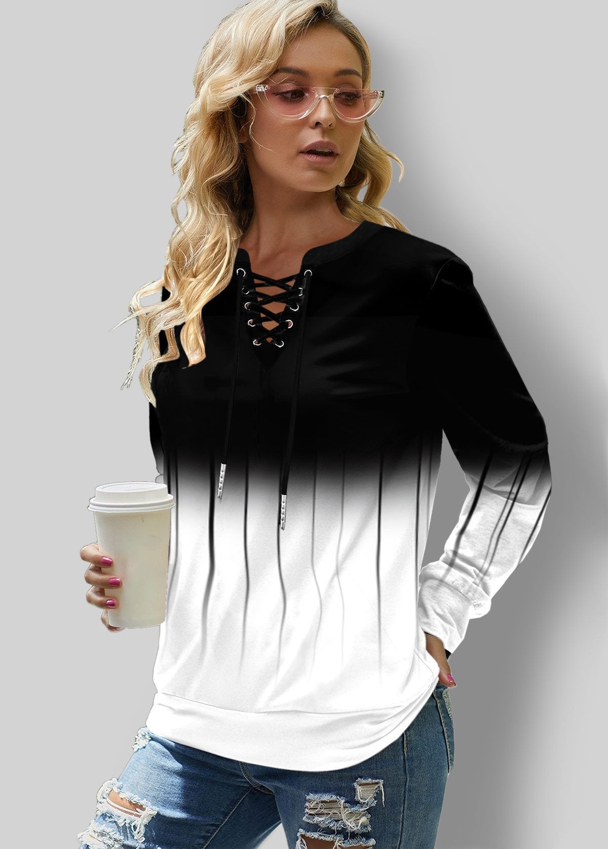 Autumn Print Lace Loose Sweater for Women