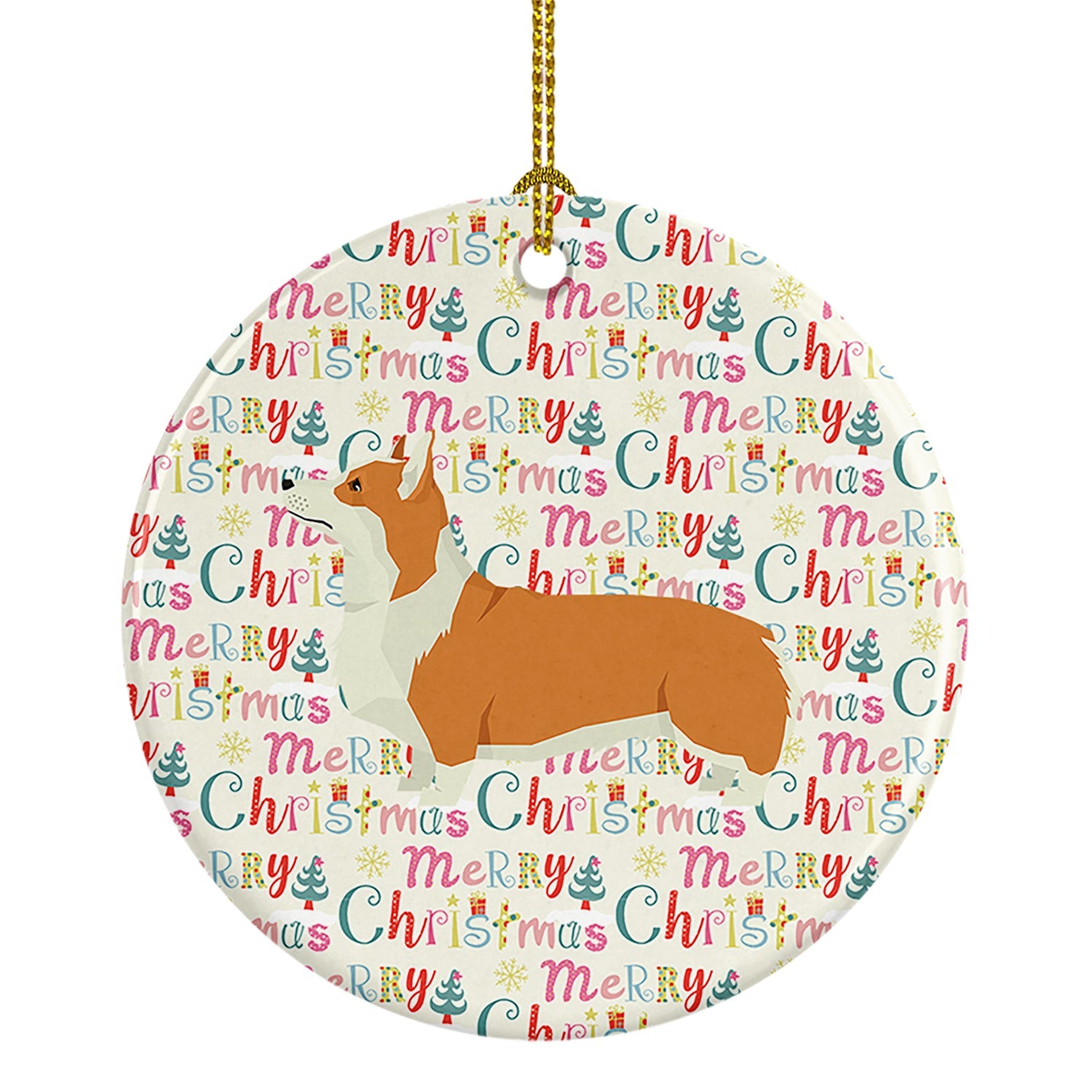 Pembroke Corgi Merry Christmas Ceramic Ornament